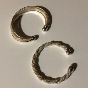 Set of 2 Silver Mesh cuff bracelets